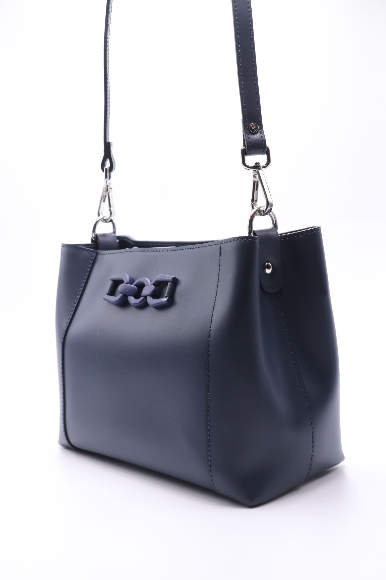 CA554 スムース レザー   2WAY ショルダー ハンドバッグ / ネイビー