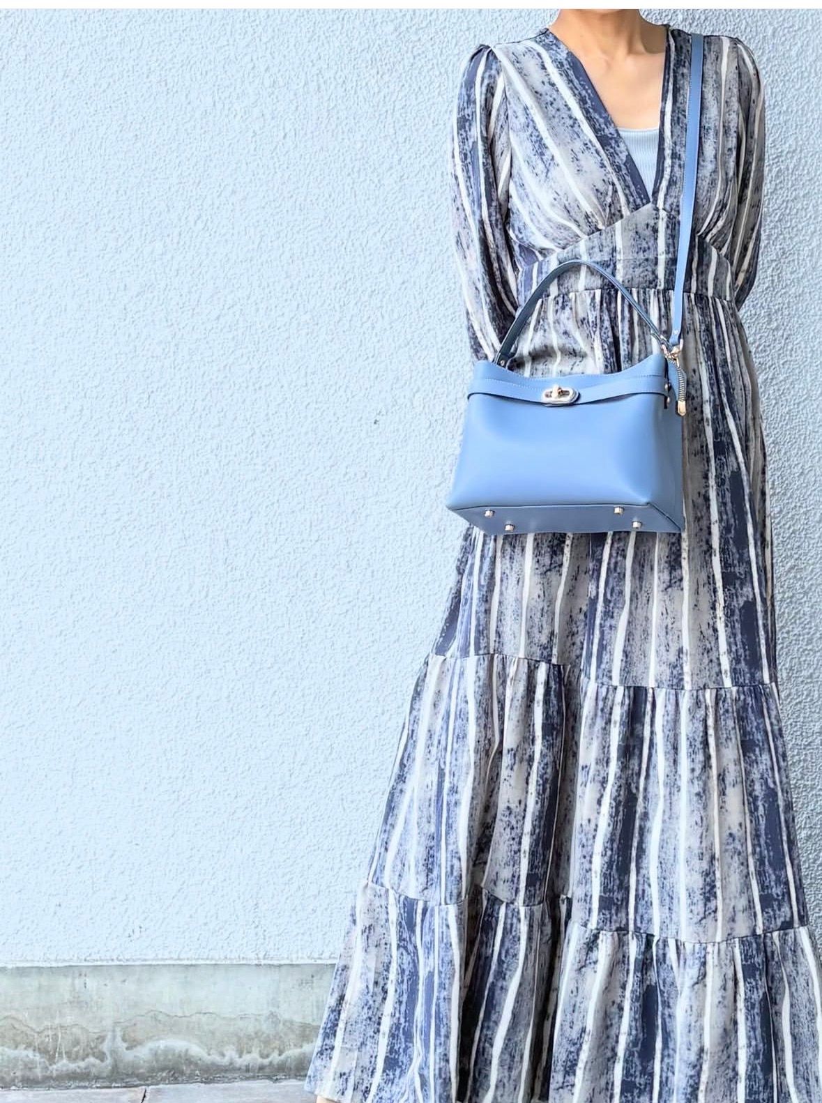 C371 レザー ワンハンドル 2WAY ショルダー ハンドバッグ / ブルー