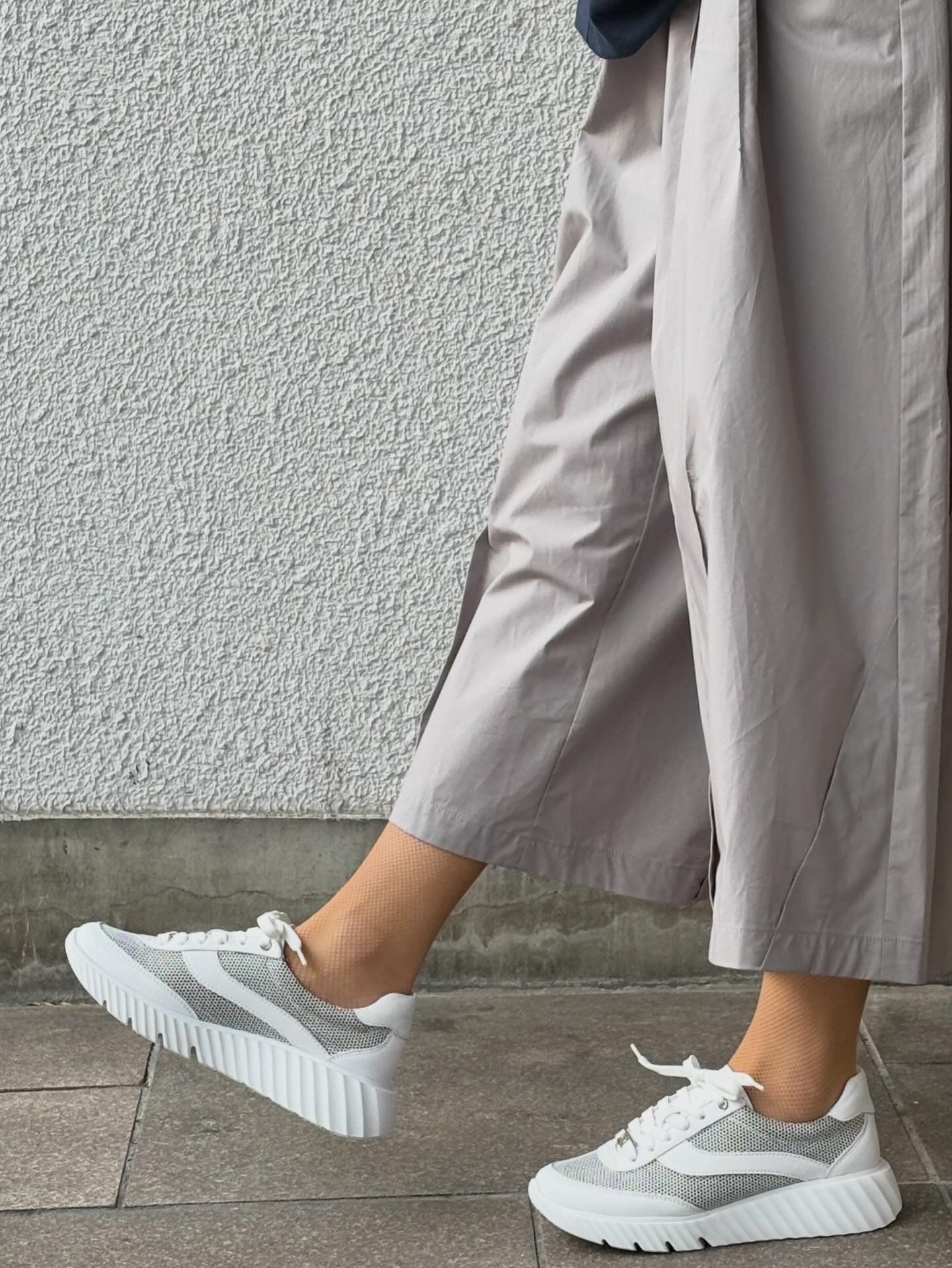 EDY 厚底 レザー メッシュ 異素材 スニーカー ヒール5.5 / ホワイト