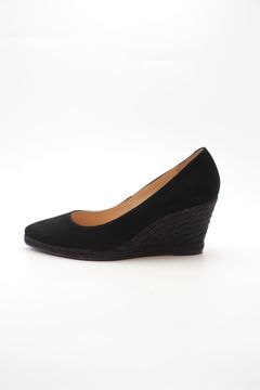 【当店 別注モデル】 TEVA ROSES ポインテッドトゥ スエード ジュート ウエッジソール パンプス ヒール7.0 / ブラック