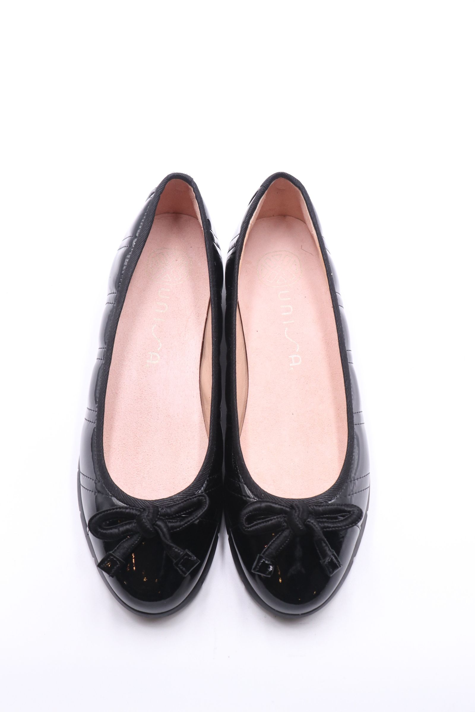 ALGER バレエシューズ パテント レザー キルティング ヒール2.0 / ブラック