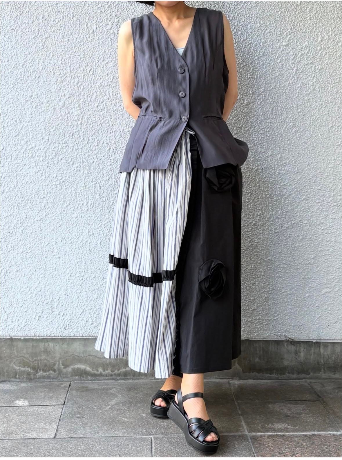 KOFY レザー 厚底 ウエッジソール サンダル ヒール5.0 / ブラック