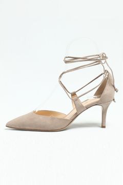 ROSA レースアップ スエード ポインティッド パンプス ヒール6.5 / ベージ
