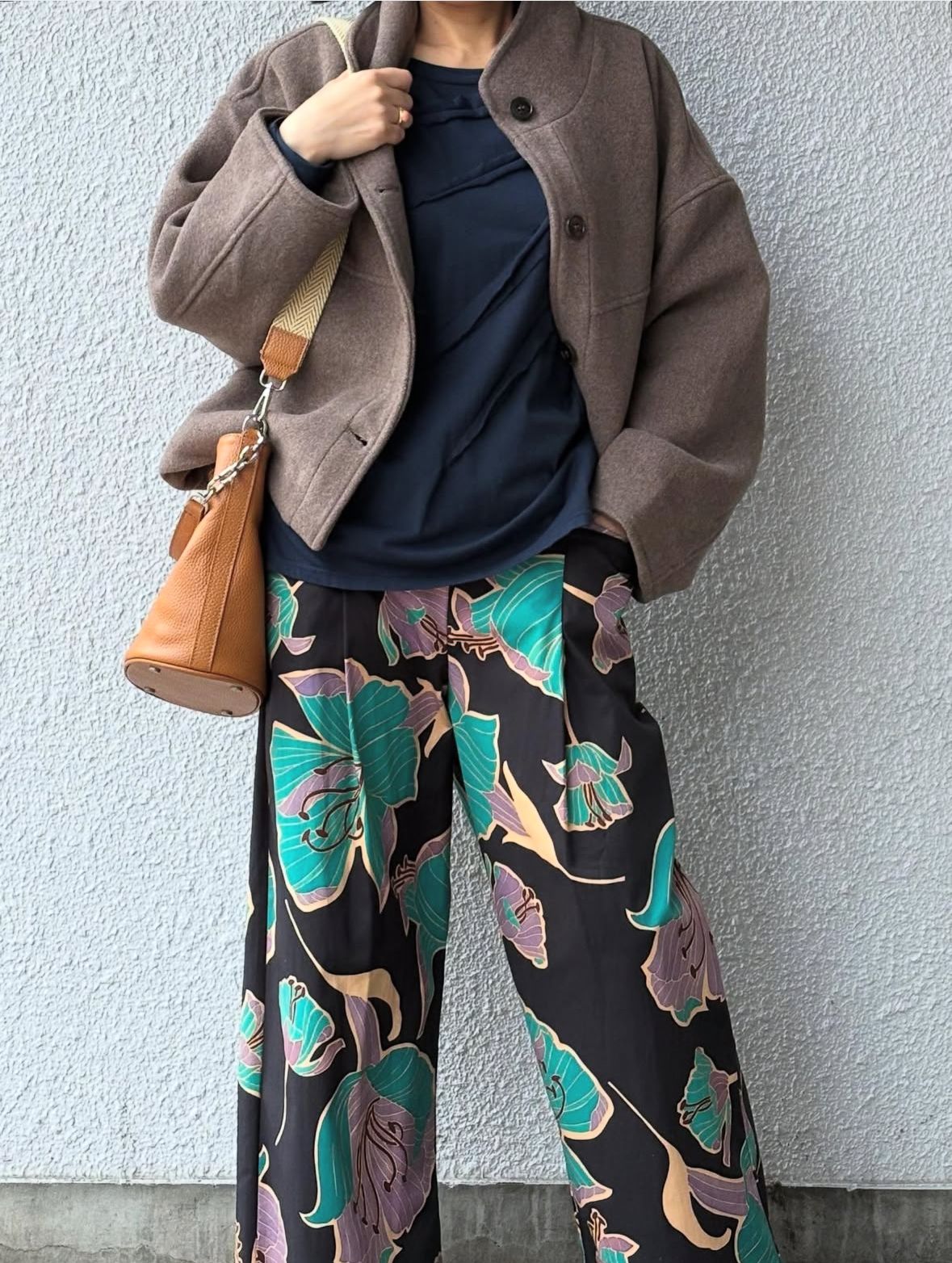 D24064 レザー バケツ型 2way ショルダーバッグ / ブラウン