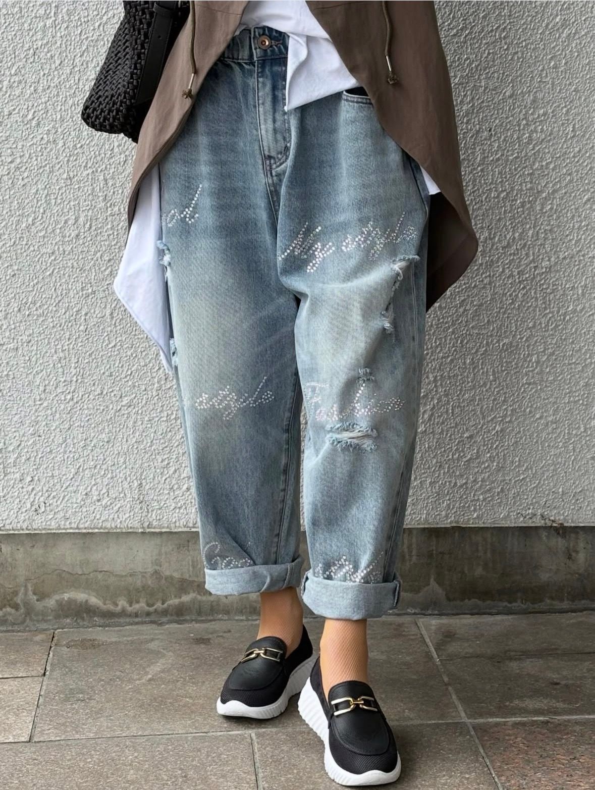 ESTELLA 厚底 ローファースニーカー レザー メッシュ 異素材ヒール5.5 / ブラック