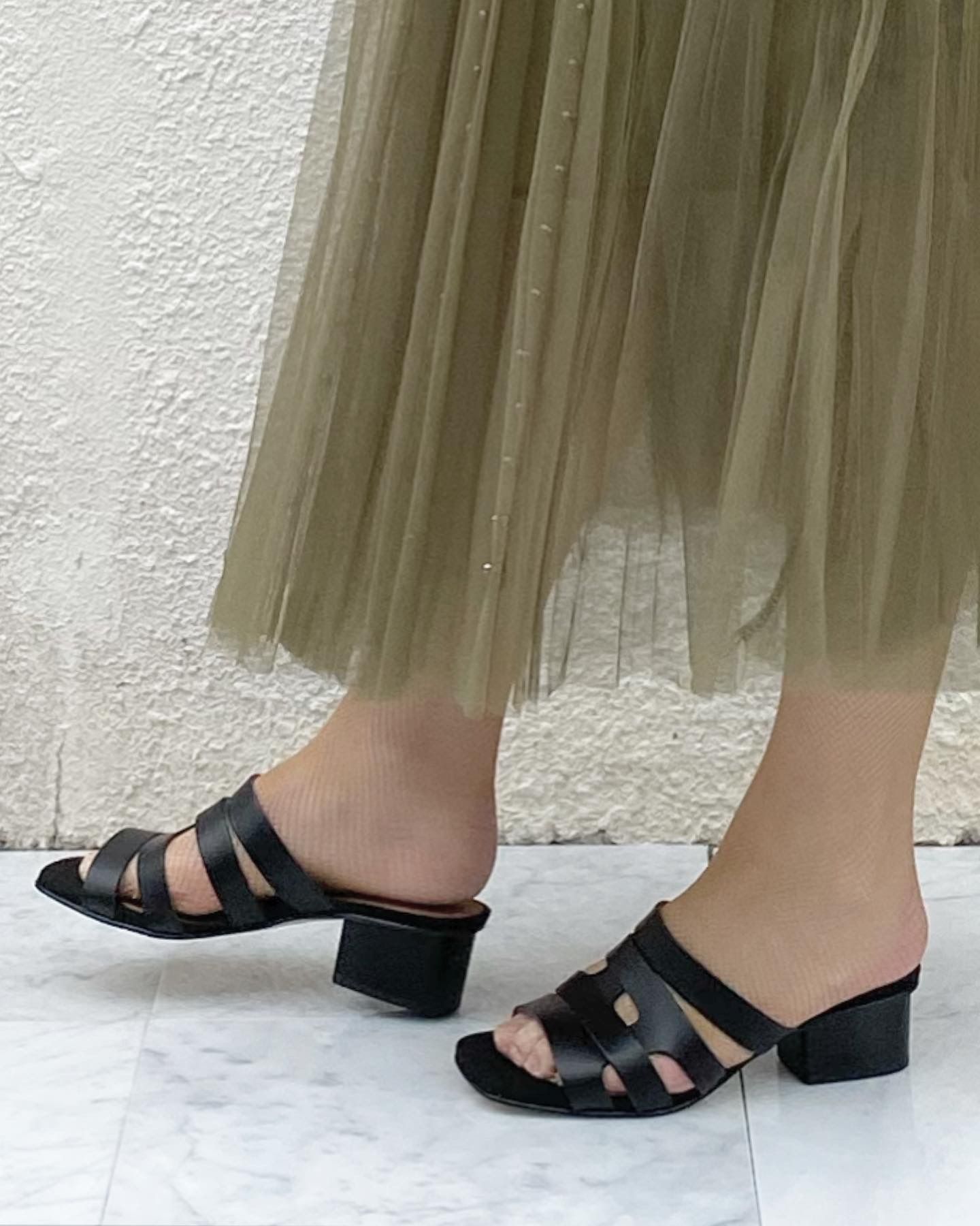 KAIME レザー ミュール ヒール4.5 / ブラック