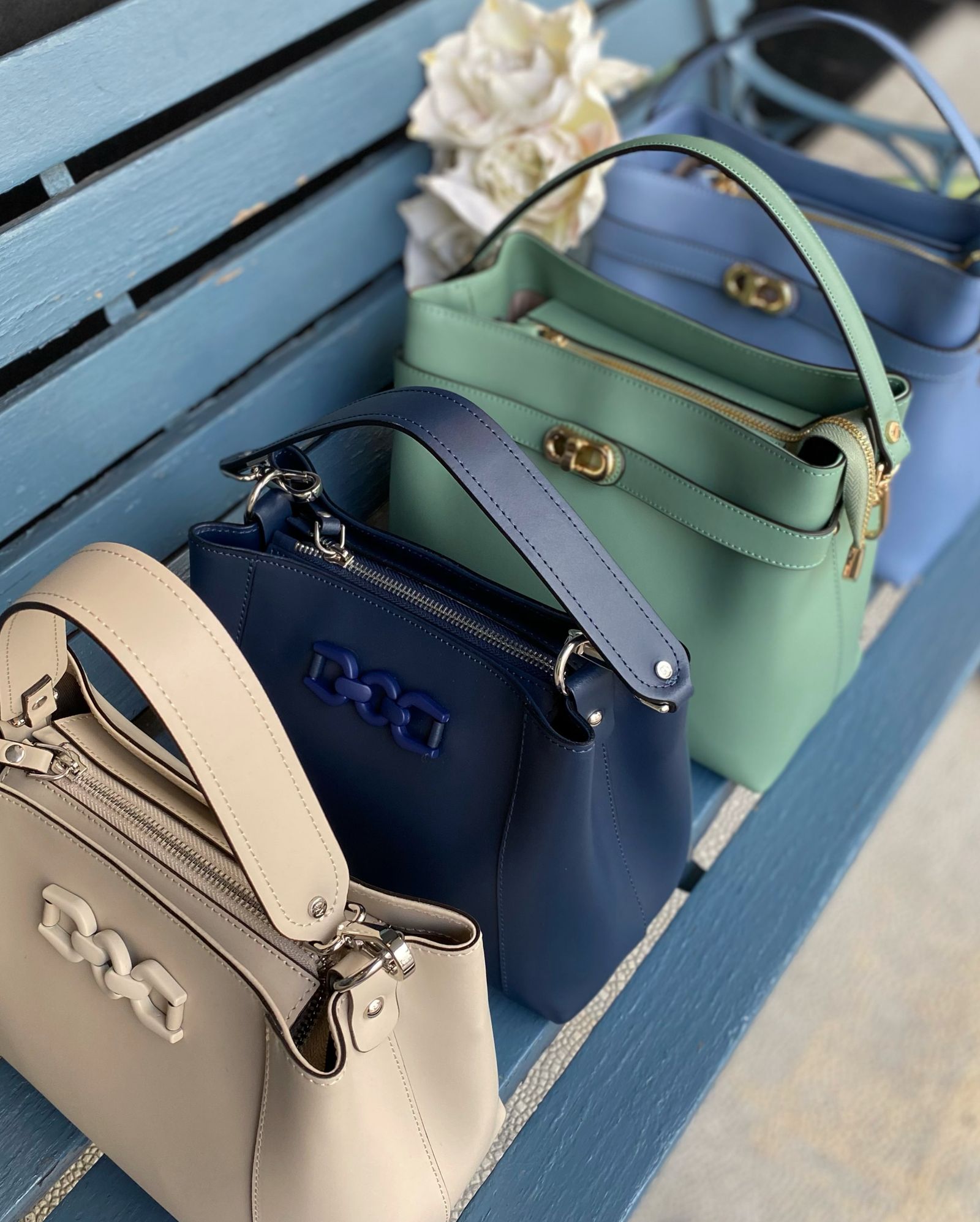 C371 レザー ワンハンドル 2WAY ショルダー ハンドバッグ / グリーン