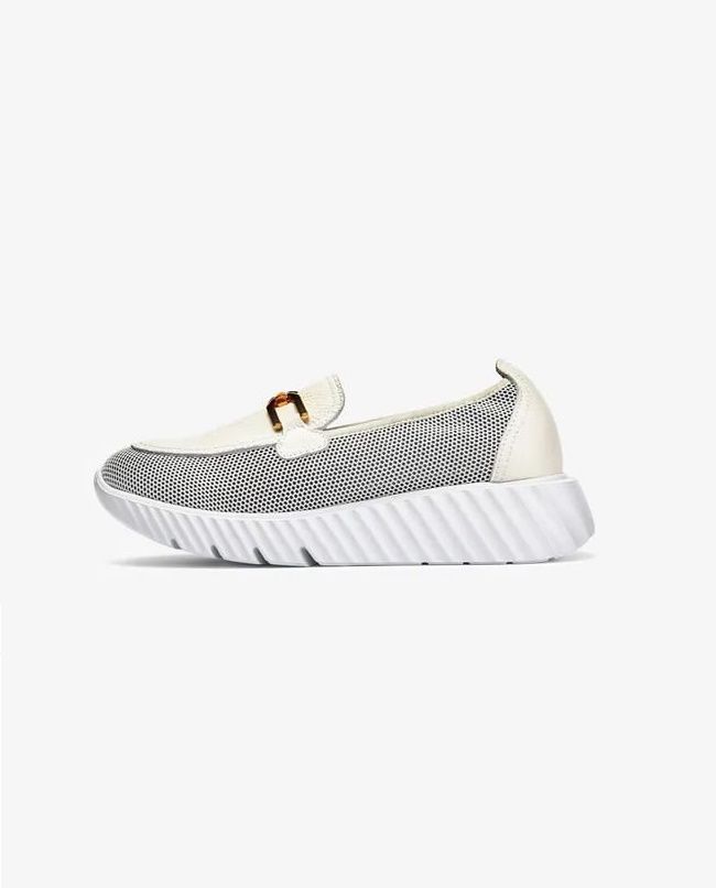 ESTELLA 厚底 ローファースニーカー レザー メッシュ 異素材ヒール5.5 / ホワイト