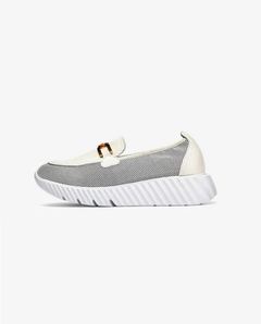 ESTELLA 厚底 ローファースニーカー レザー メッシュ 異素材ヒール5.5 / ホワイト