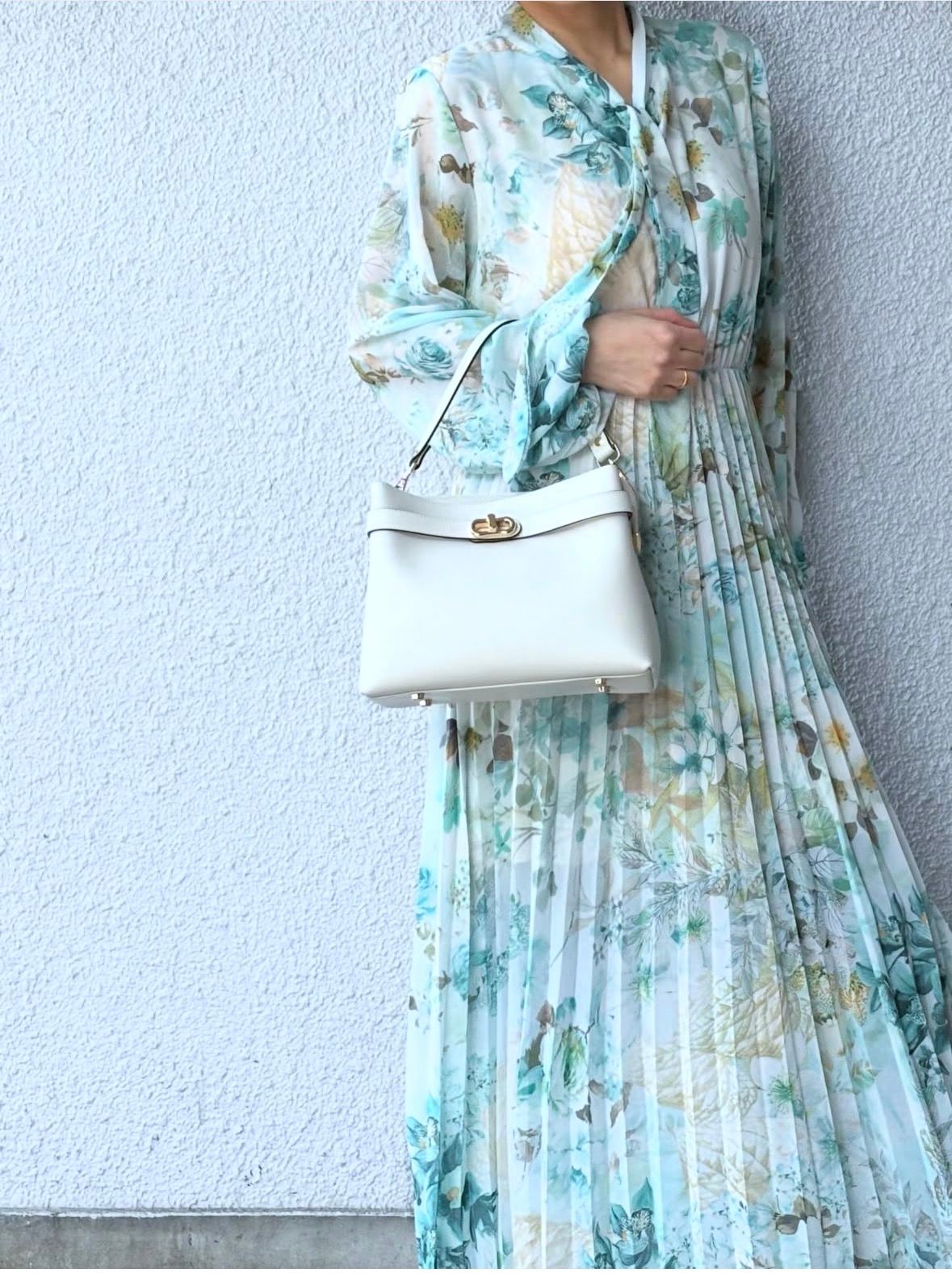 C371 レザー ワンハンドル 2WAY ショルダー ハンドバッグ / ホワイト