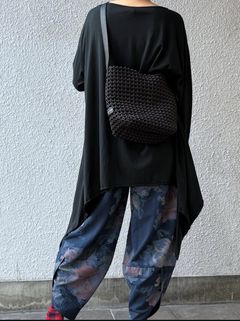 ST25443 サテン メッシュ レザーワンショルダー バッグ / ブラック