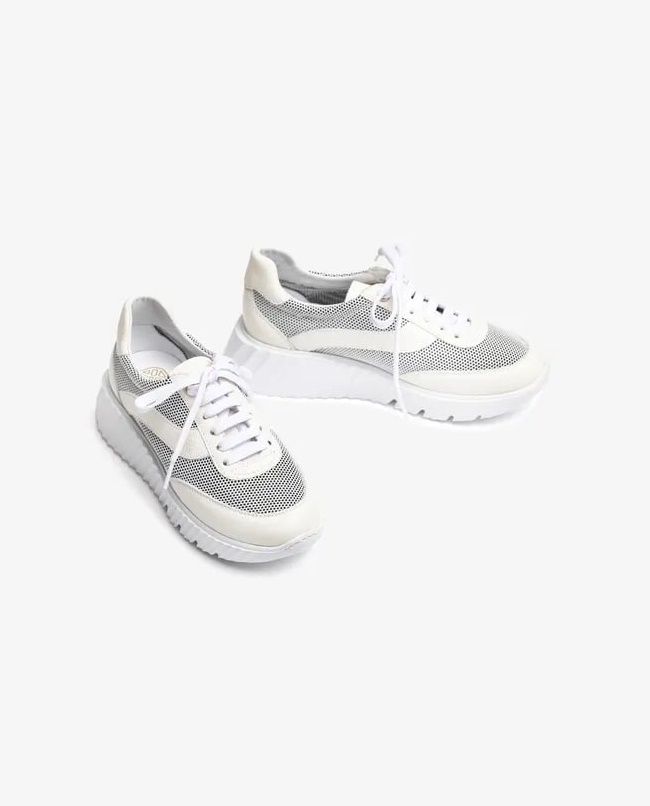 EDY 厚底 レザー メッシュ 異素材 スニーカー ヒール5.5 / ホワイト