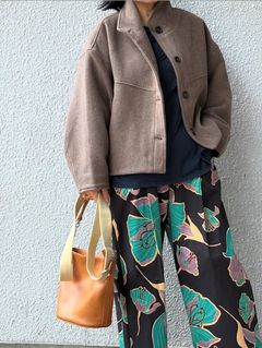 D24064 レザー バケツ型 2way ショルダーバッグ / ブラウン