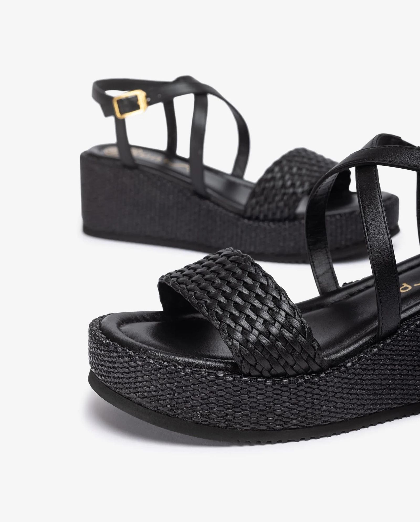 KALION レザー イントレチャート 厚底 ウエッジソール サンダル ヒール6.5 / ブラック