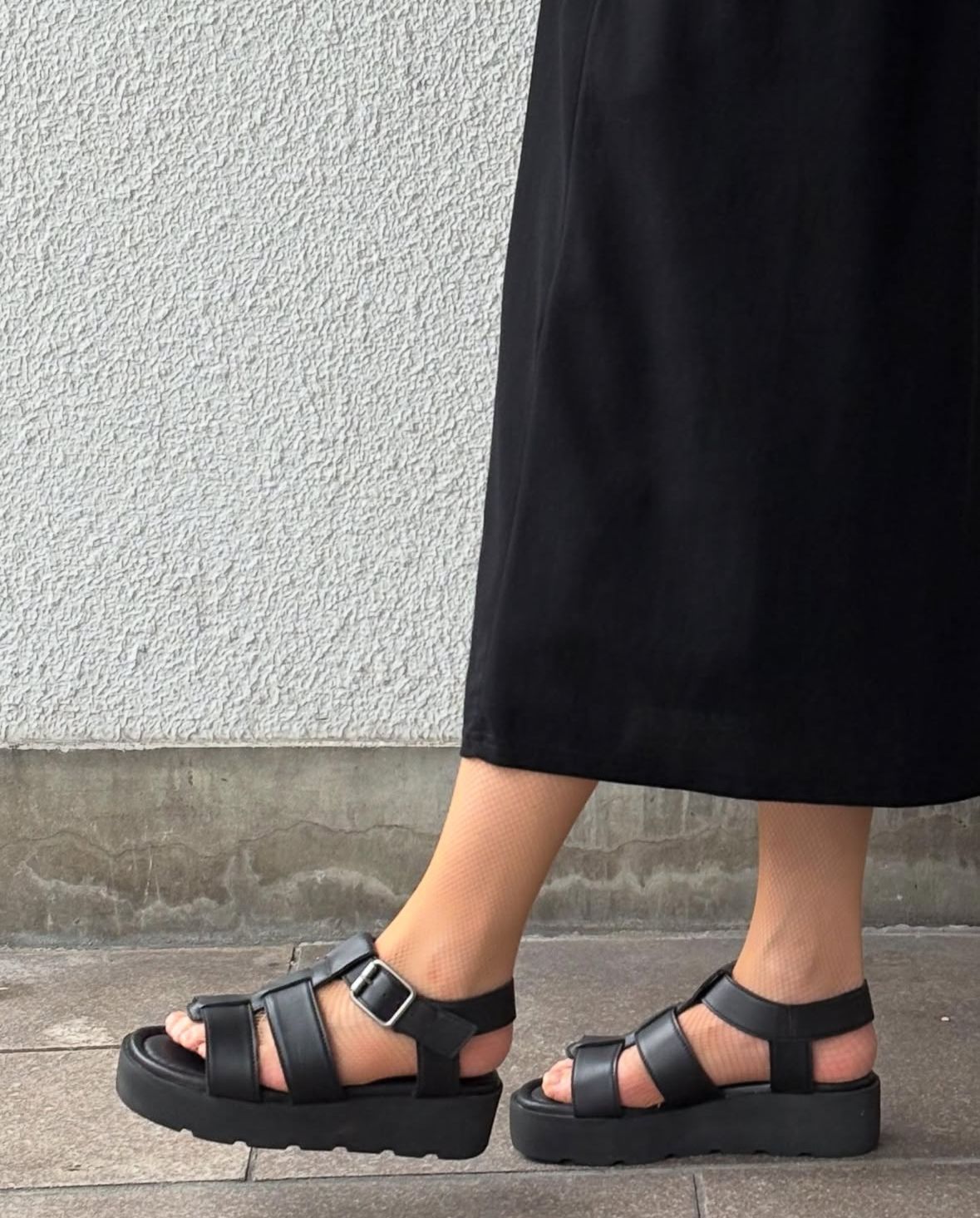 GRANT  レザー 厚底 グルカ ウエッジソール サンダル ヒール5.0 / ブラック