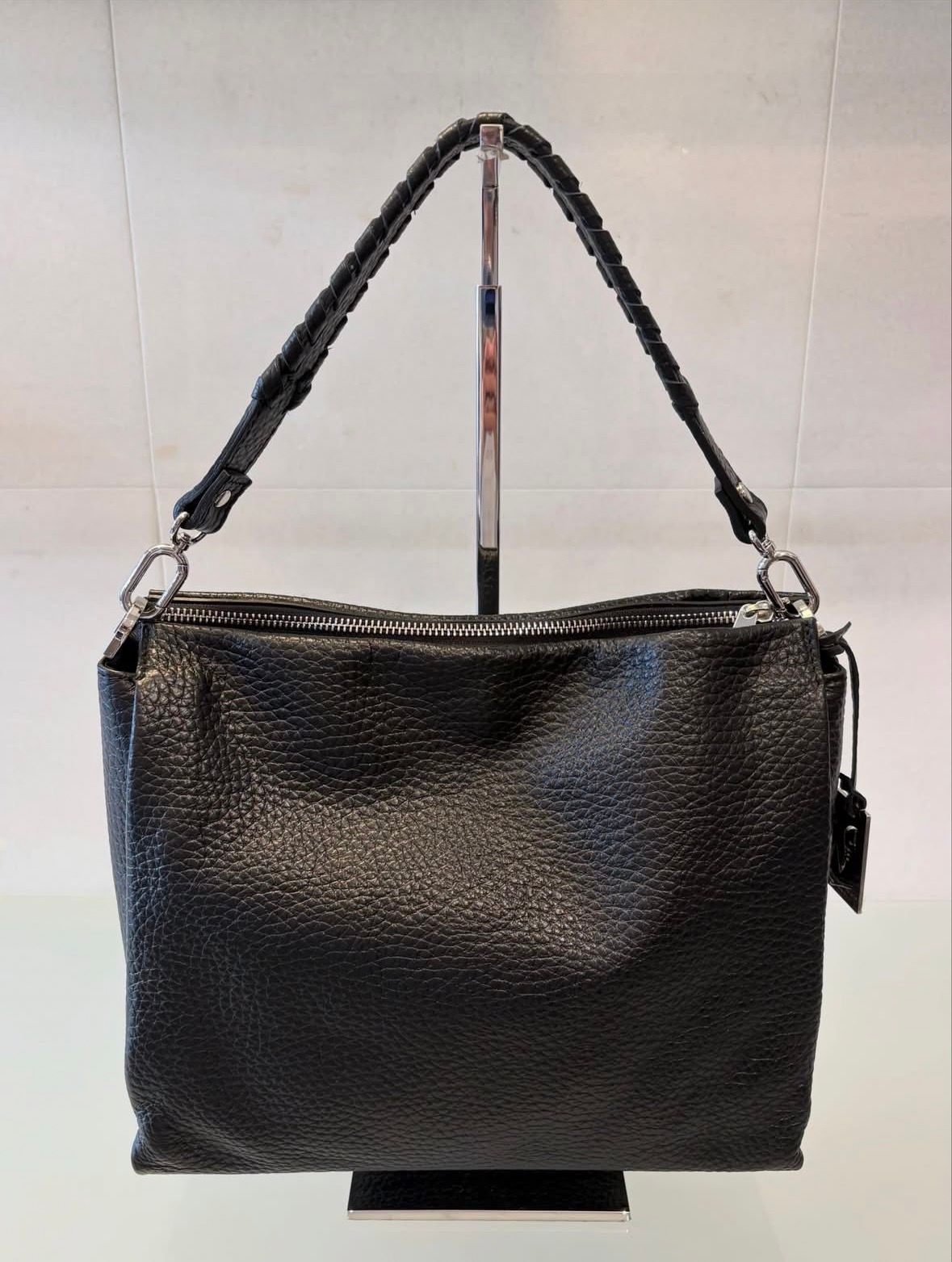 V25481 シュリンク レザー 2WAY ショルダー ハンドバッグ / ブラック