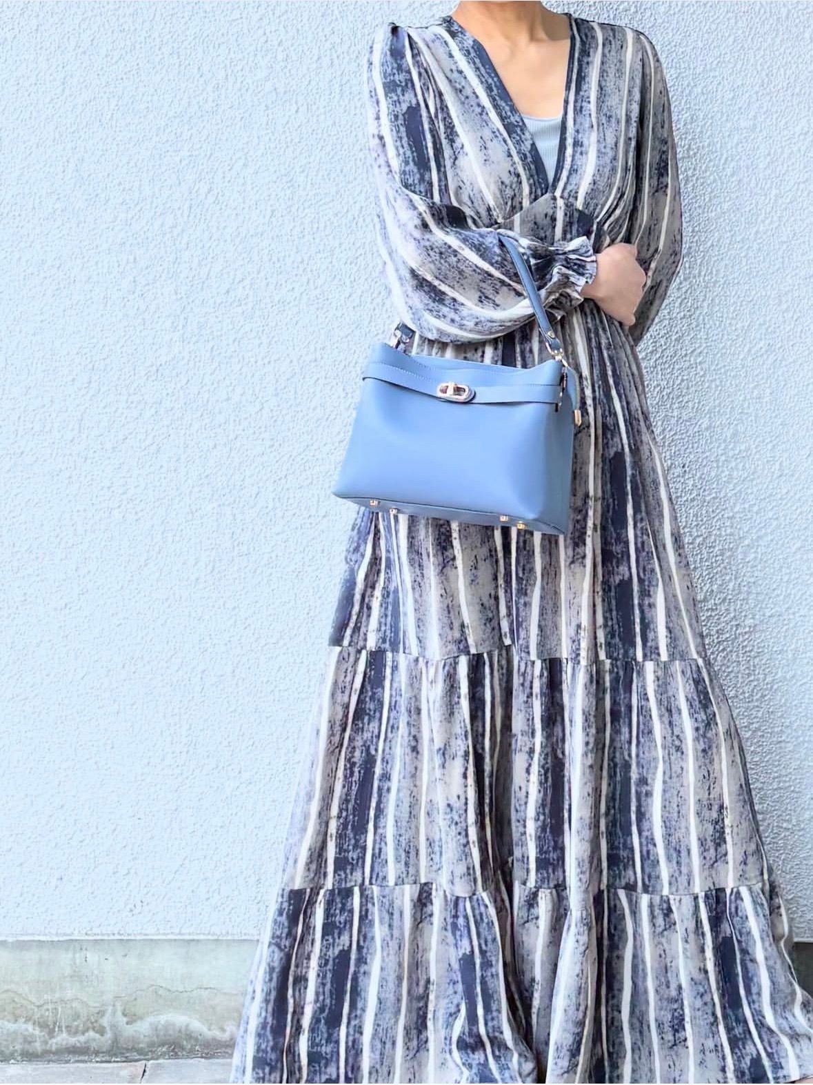 C371 レザー ワンハンドル 2WAY ショルダー ハンドバッグ / ブルー