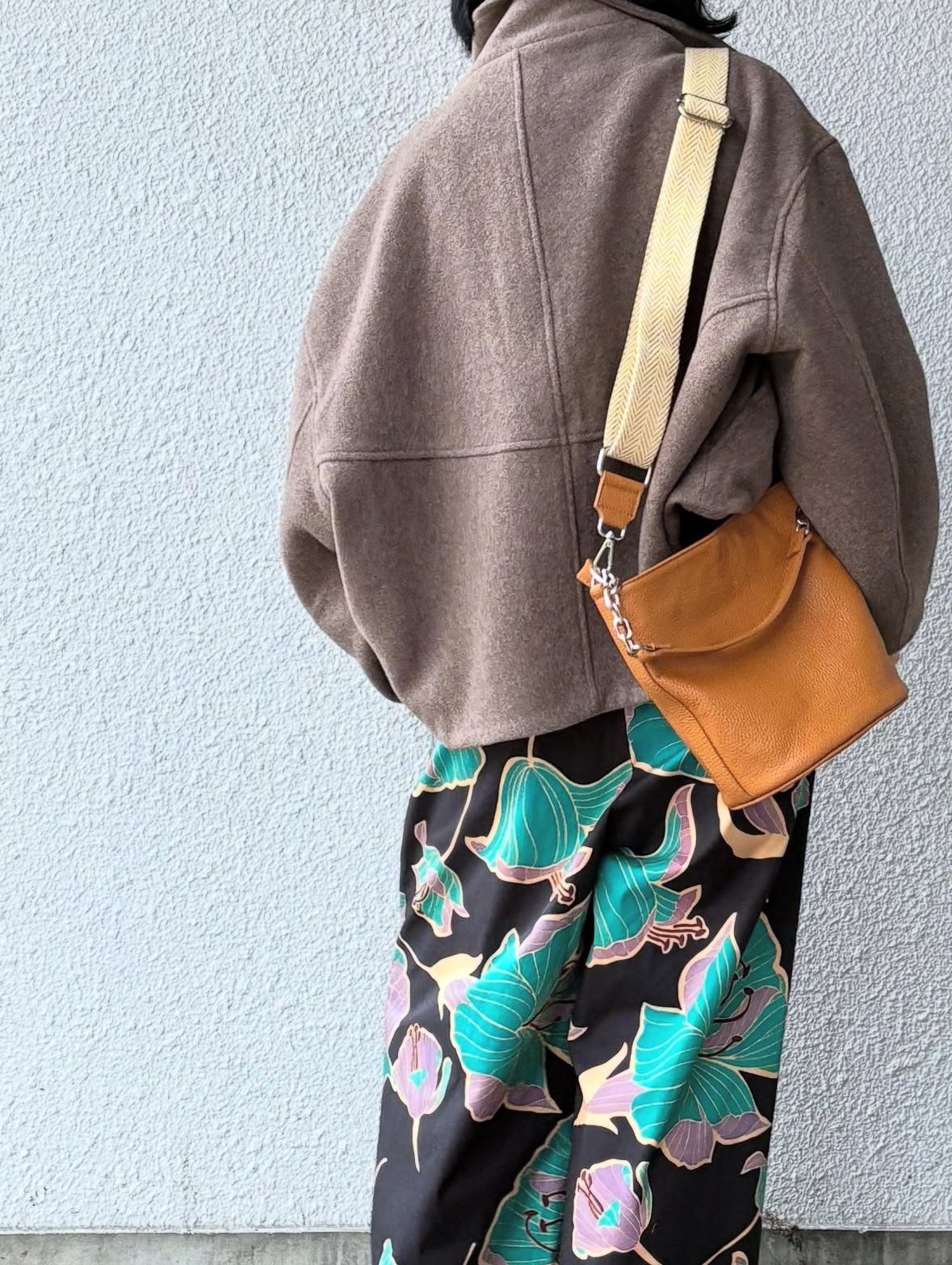 D24064 レザー バケツ型 2way ショルダーバッグ / ブラウン