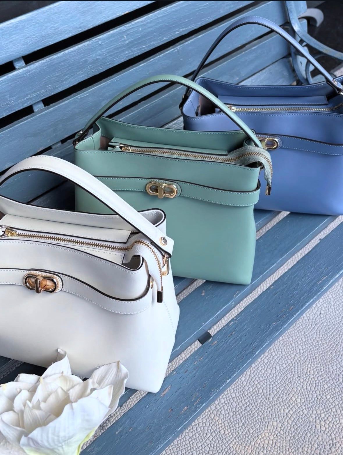 C371 レザー ワンハンドル 2WAY ショルダー ハンドバッグ / ホワイト