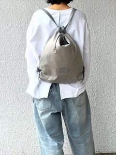 Y25923 レザー ナイロン ショルダー リュック 2WAYバッグ / グレー