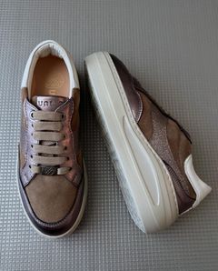 FIVE 厚底 レザー 異素材 スニーカー ヒール5.0 / トープ