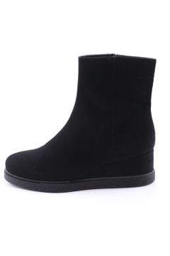 JUSTEL スエード レザー ウエッジ ショートブーツ ヒール4.5 / ブラック