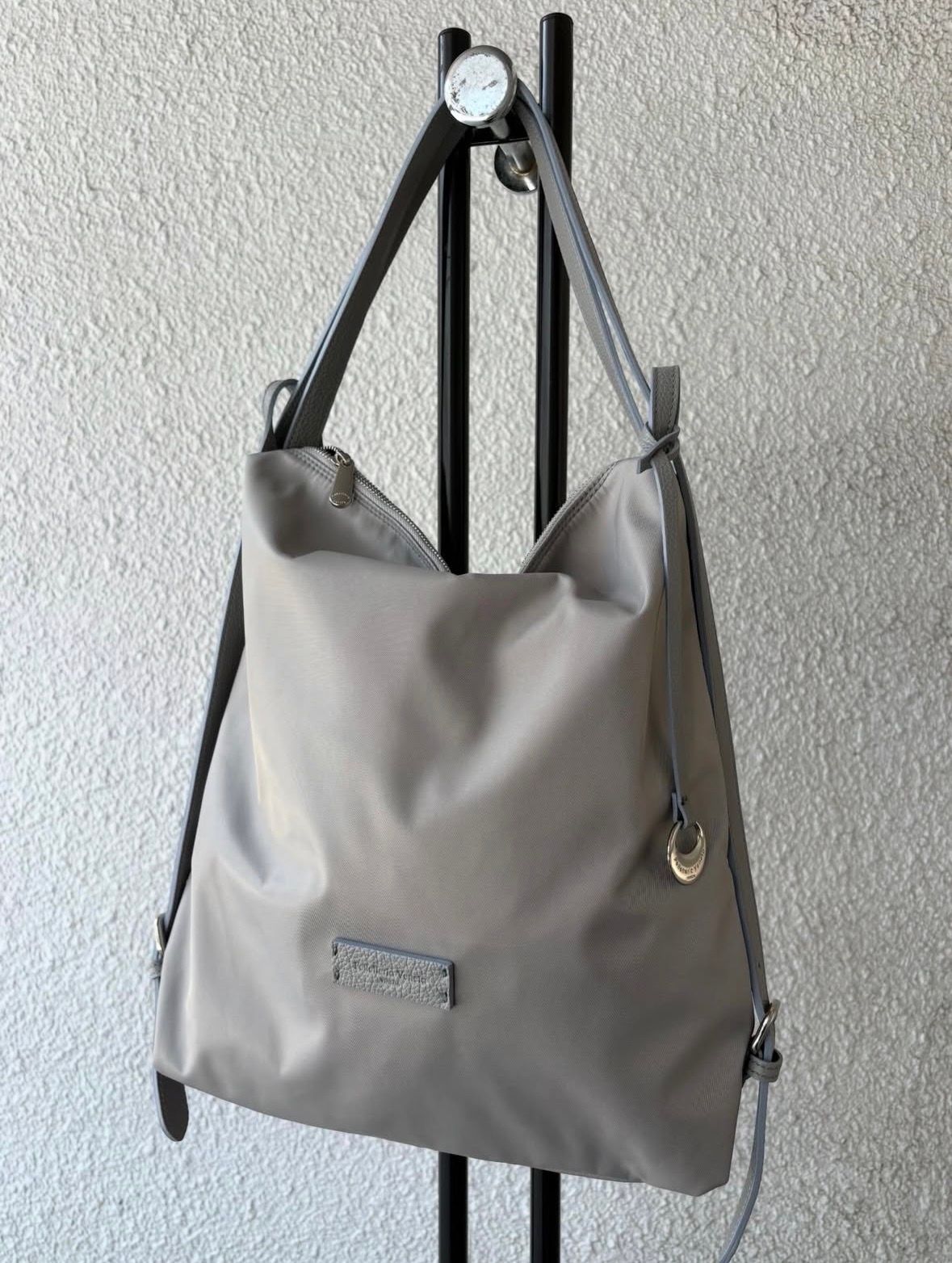 Y25923 レザー ナイロン ショルダー リュック 2WAYバッグ / グレー