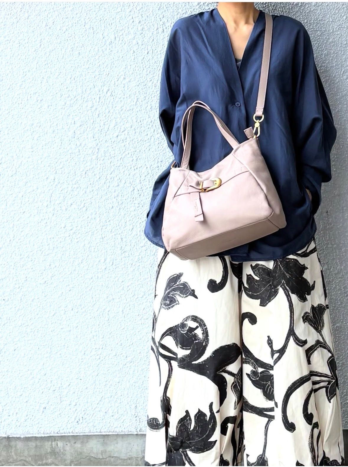 M25822 レザー ベルト 2WAY トートバッグ / ピンクベージュ