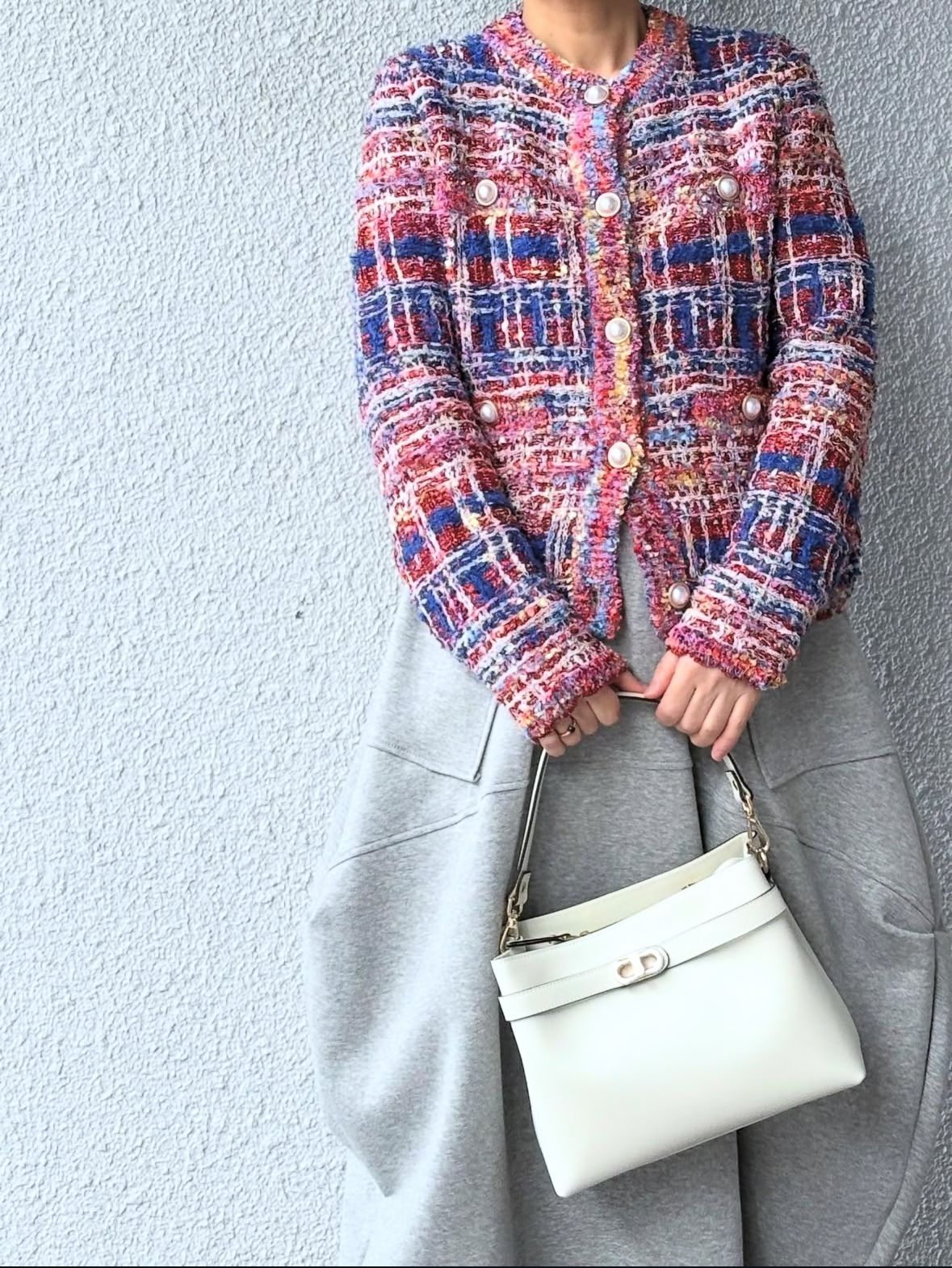 C371 レザー ワンハンドル 2WAY ショルダー ハンドバッグ / ホワイト