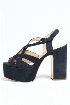 1371 サンダル スエード バックストラップ ヒール12.0 / ネイビー
