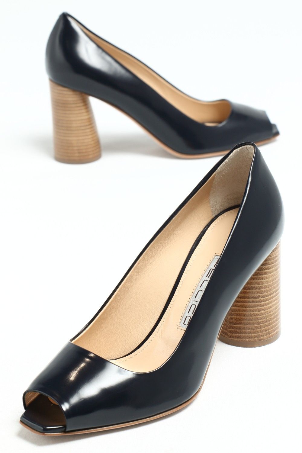 美品　PELLICO オープントゥパンプス 35.5 ストライプ　35 1/2 美品 PELLICO パンプス オープントゥ バイカラー 35.5 メタリック