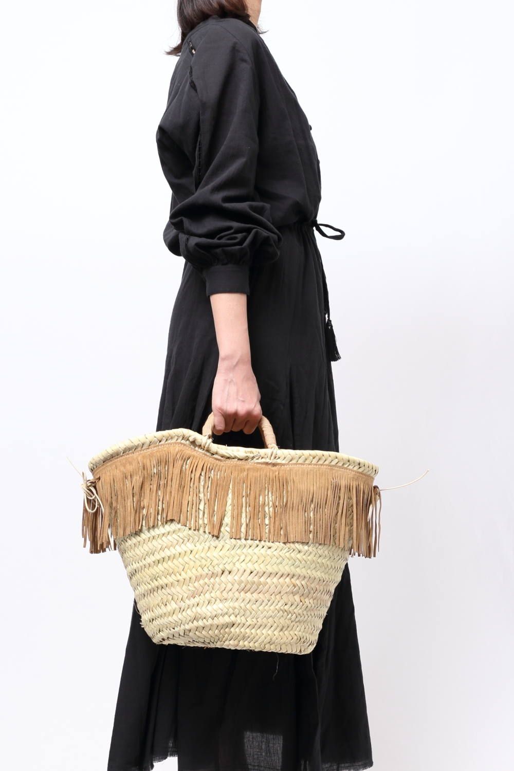 1/M スエード フリンジ かごバッグ 大 / ブラウンコンビ