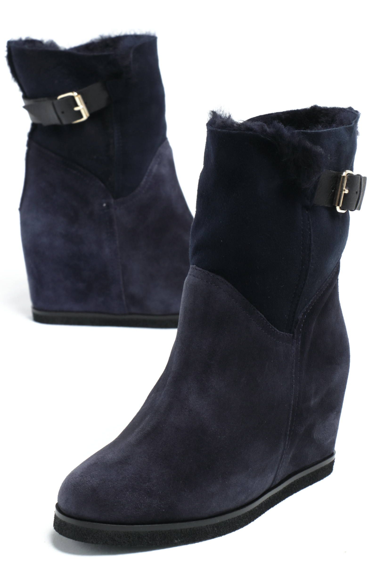 Fabio Rusconi Fa4390 スエード ムートンブーツ インヒール8 5 ネイビー Bekku Femme