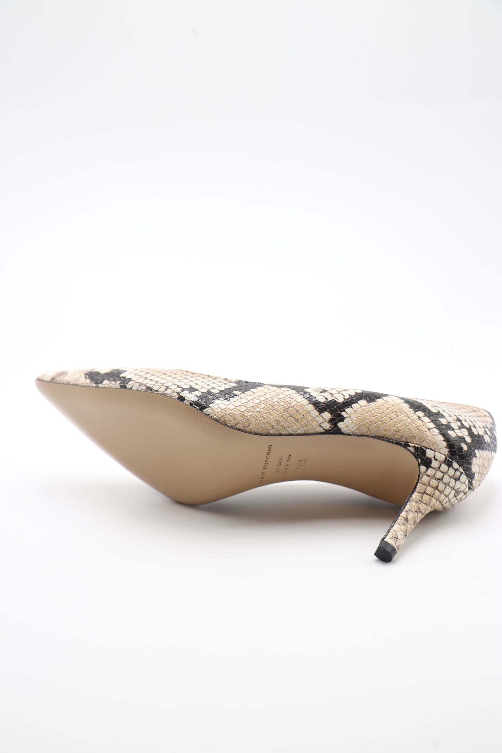 FABIO RUSCONI レザー ポインテッドトゥ フラットパンプス パイソン FABIO RUSCONI - MILLY ポインテッド パイソン レザー パンプス