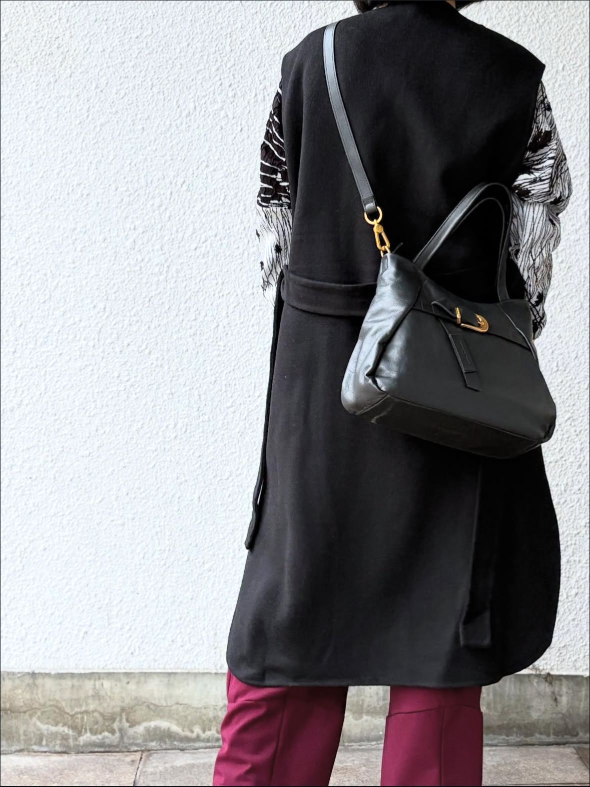 M25822 レザー ベルト 2WAY トートバッグ / ブラック