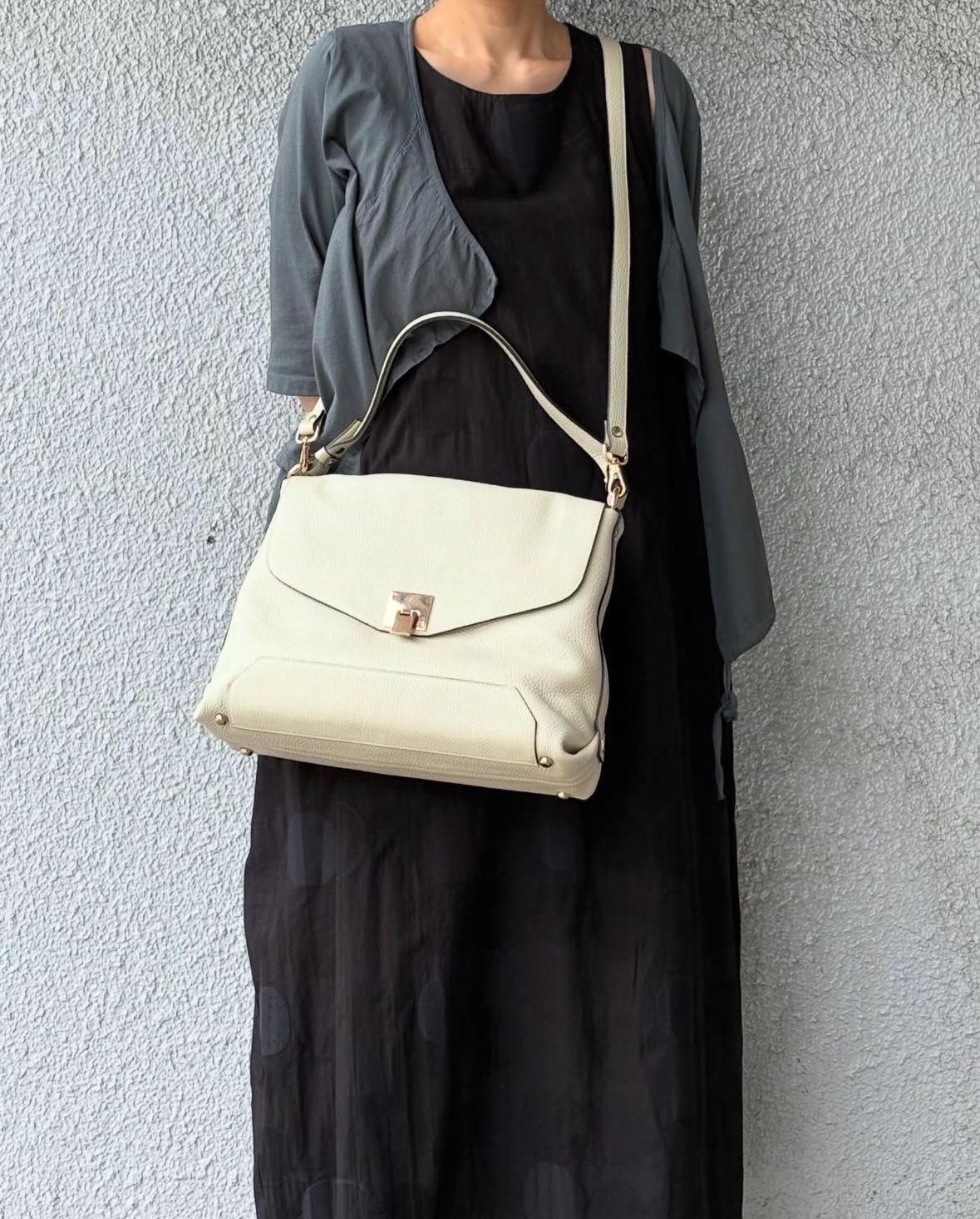 CA218 レザー シュリンク  2WAY ワンハンドル ショルダーバッグ / アイボリー