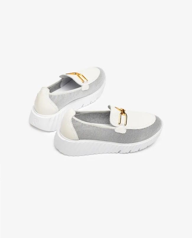 ESTELLA 厚底 ローファースニーカー レザー メッシュ 異素材ヒール5.5 / ホワイト