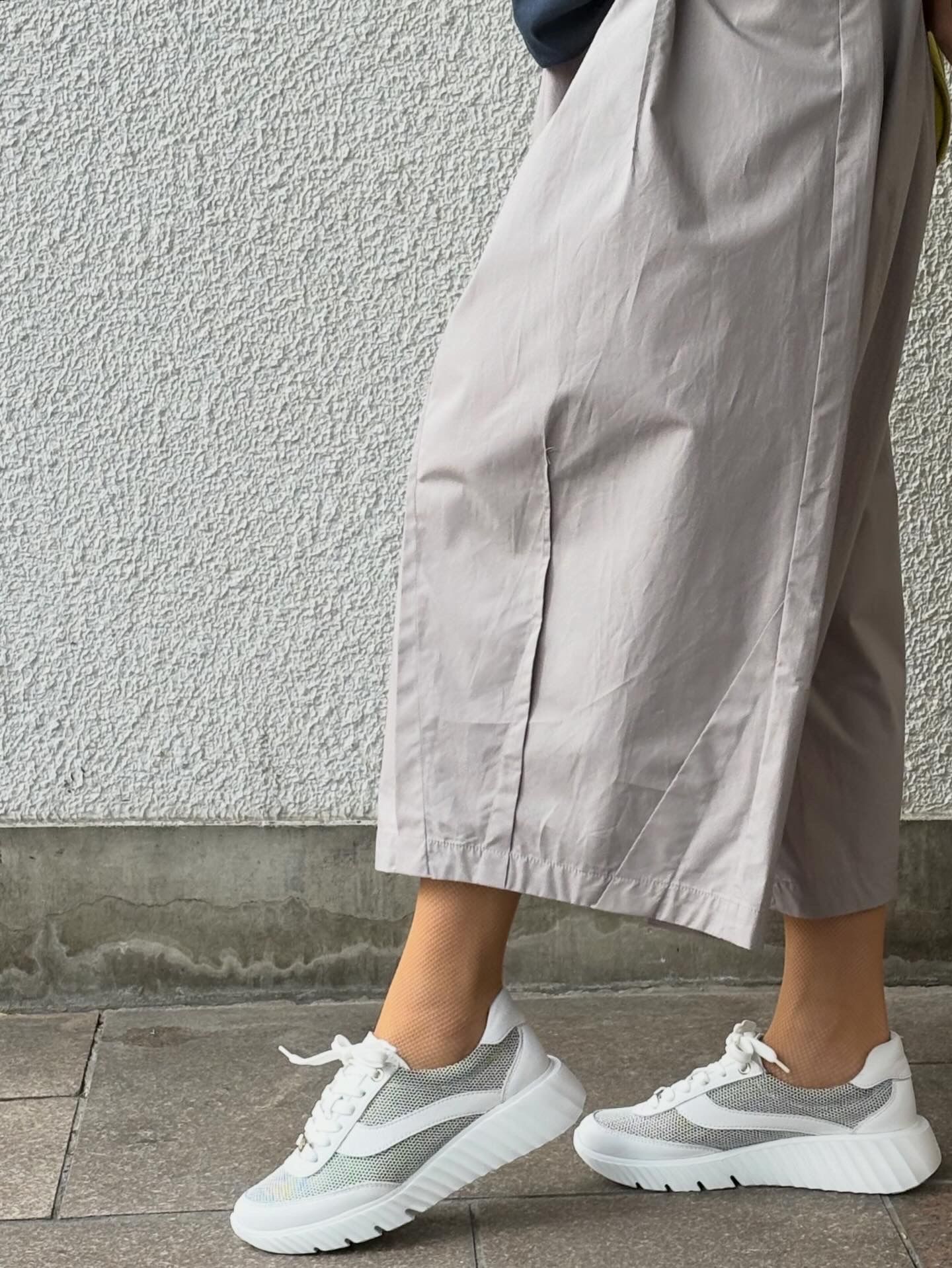 EDY 厚底 レザー メッシュ 異素材 スニーカー ヒール5.5 / ホワイト