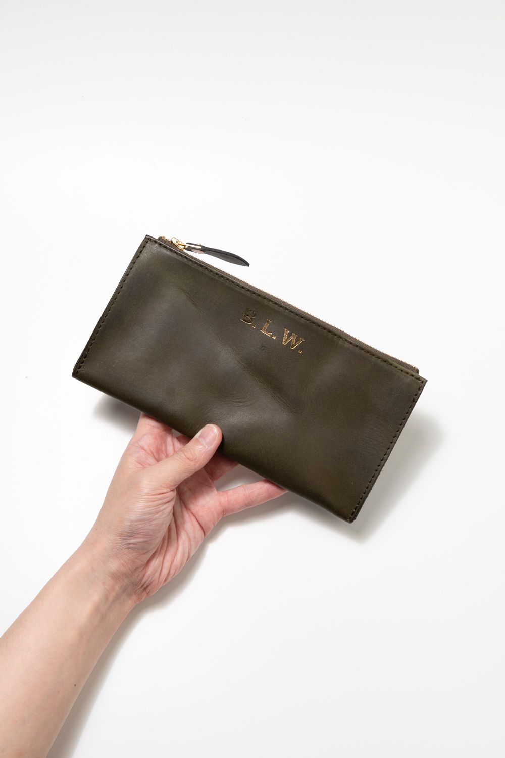 【25SS】LEATHER WANDER POUCH【B.L.W.】/ OLIVE | マチ付きレザーポーチ / オリーブ
