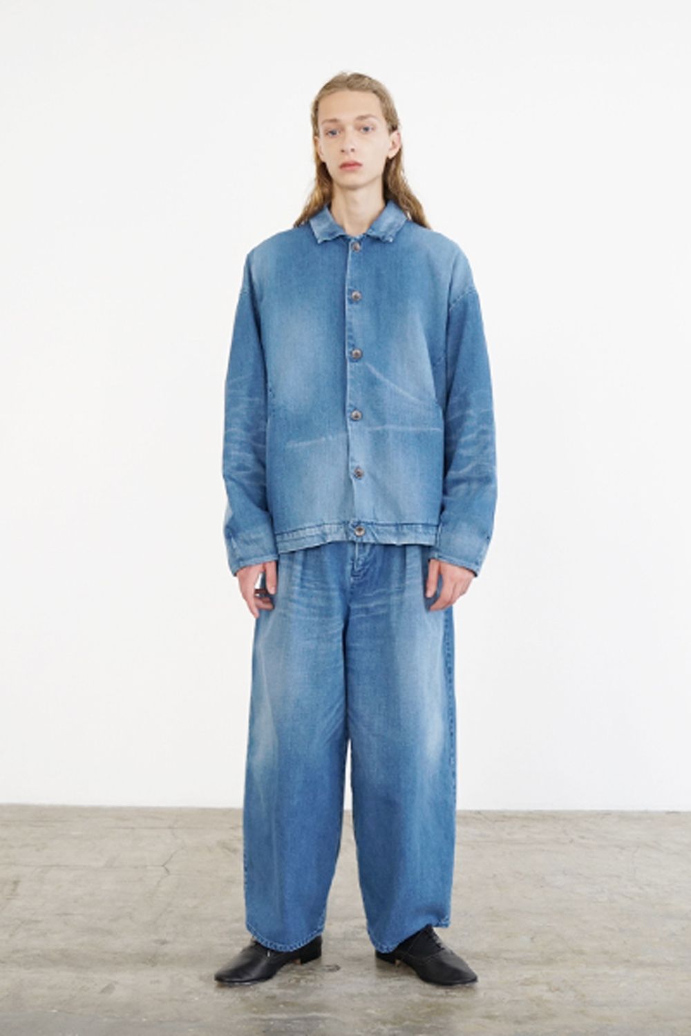 【24SS】vintage denim shirts collar blouson [VINTAGE BLUE] - ヴィンテージスタンドカラーブルゾン [ ビンテージブルー] / vu-s24-b01