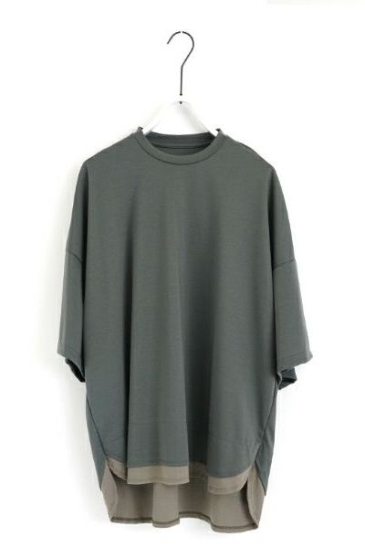 【25SS】two slit t-shirt [DEEP KHAKI×OLIVE]｜重ねスリットtシャツ / vu-cut-004