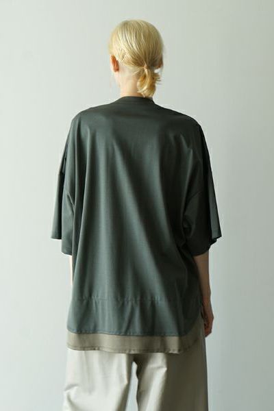 【25SS】two slit t-shirt [DEEP KHAKI×OLIVE]｜重ねスリットtシャツ / vu-cut-004