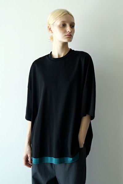 【25SS】two slit t-shirt [BLACK×BLUE GREEN]｜重ねスリットtシャツ / vu-cut-004