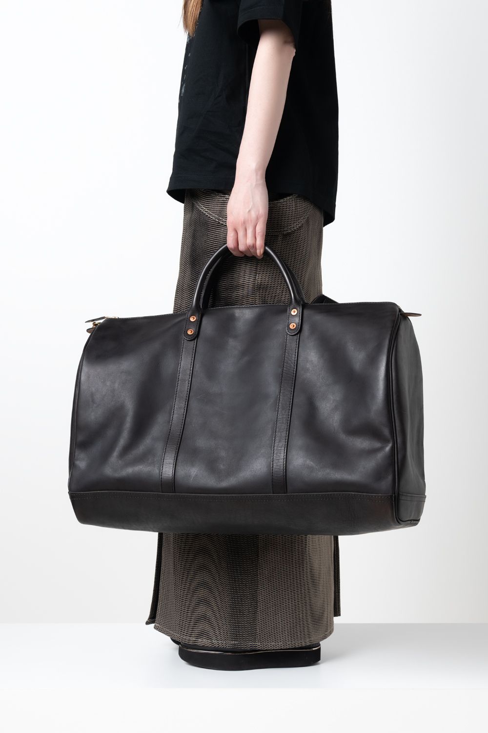 【ラスト1点 / 26SS】LEATHER TRAVEL BOSTON BAG [BLACK] | レザーボストンバッグ / ブラック