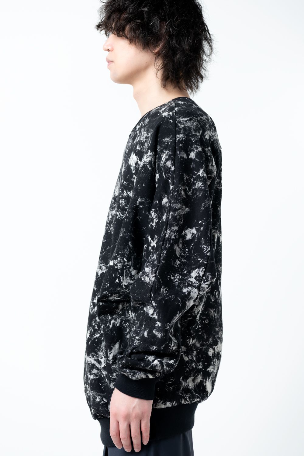 【22AW】 Flake Discharged Dolman Top [BLACK] - フレークディスチャージドルマントップ [ブラック] / TP05