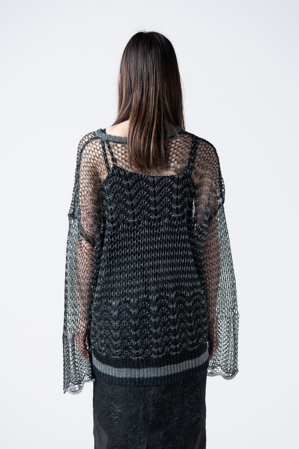 【24SS】チェーンロングスリーブニット [Silver,Black]
