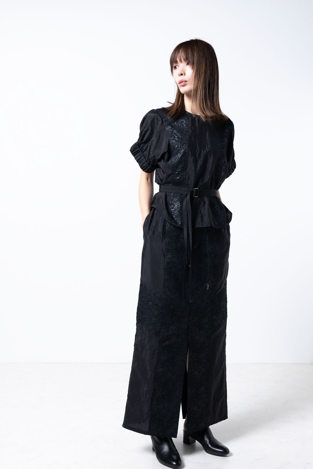 【24SS】ジャカードハーフスリーブブラウス [White,Black]