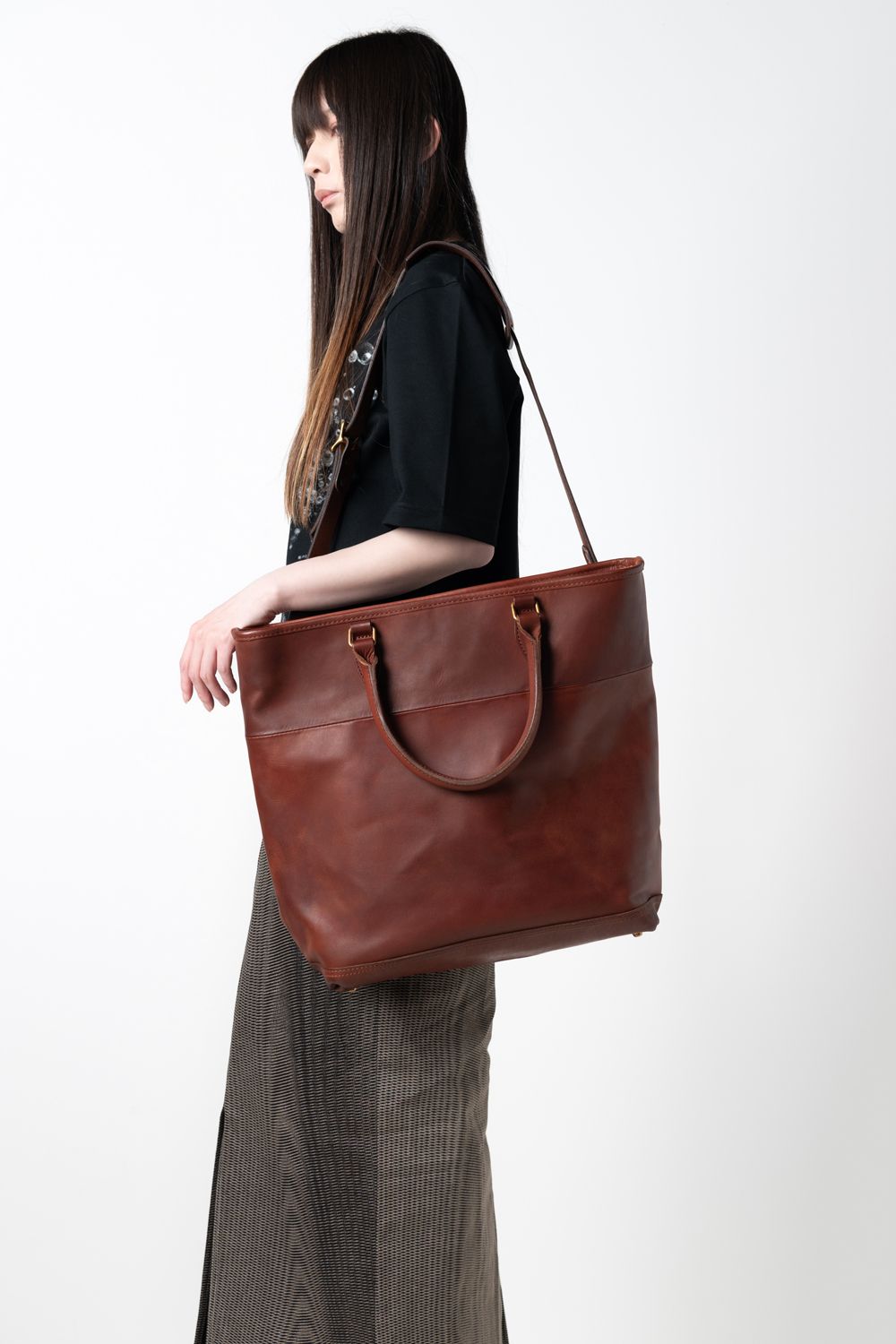 【ラスト1点 / 26SS】LEATHER NELSON 2WAY BAG [CAMEL] | ショルダーバッグ/ トートバッグ (2Way) [キャメル]