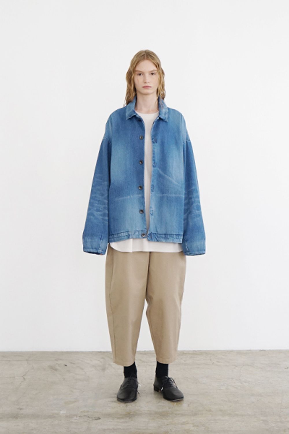 【24SS】vintage denim shirts collar blouson [VINTAGE BLUE] - ヴィンテージスタンドカラーブルゾン [ ビンテージブルー] / vu-s24-b01