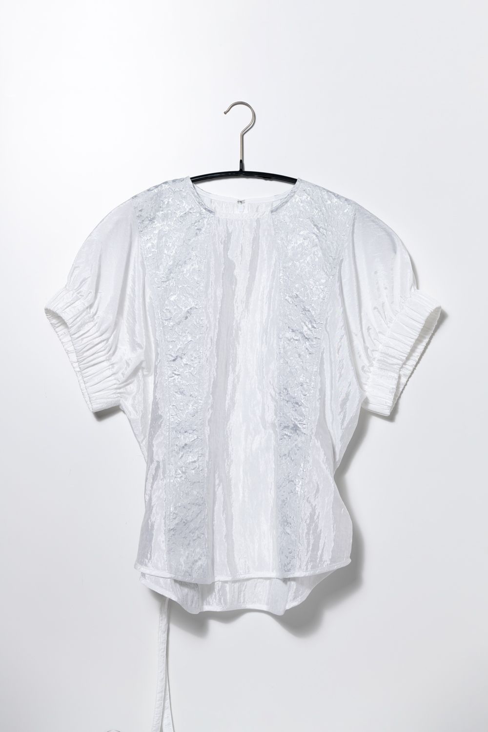 【24SS】ジャカードハーフスリーブブラウス [White,Black]